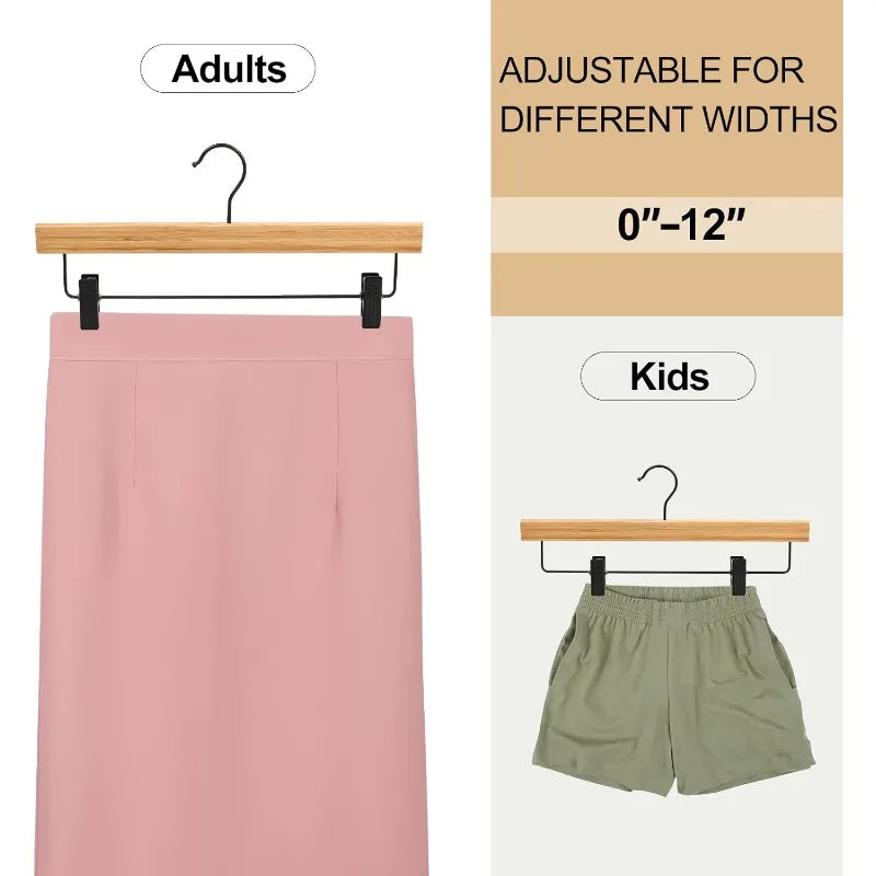 20 Pack Pants/Skirts Bamboo Hangers  with Black Clips and Rotatable Hook