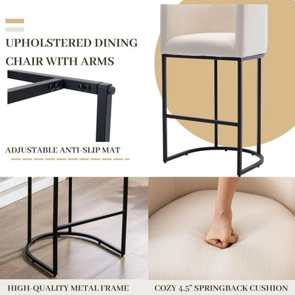 Modern Bar Stools Set of 3, 29" Linen Upholstered  Height Kitchen Bar Stools
