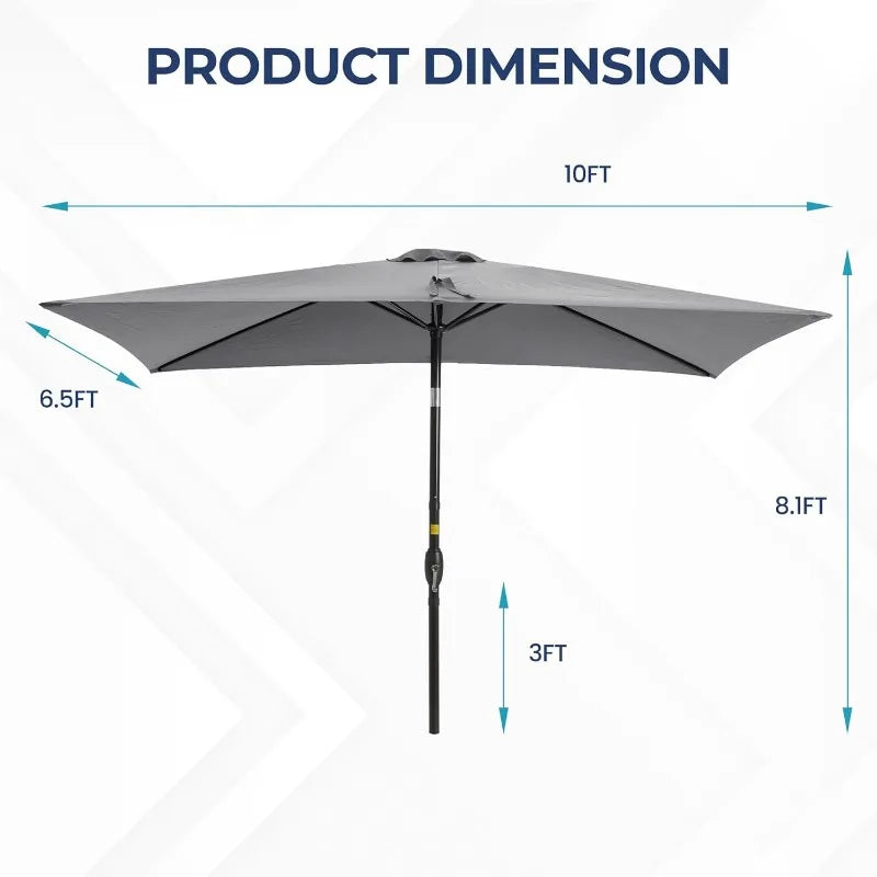 6.5 x 10 Ft Rectangular Patio Umbrella with Crank