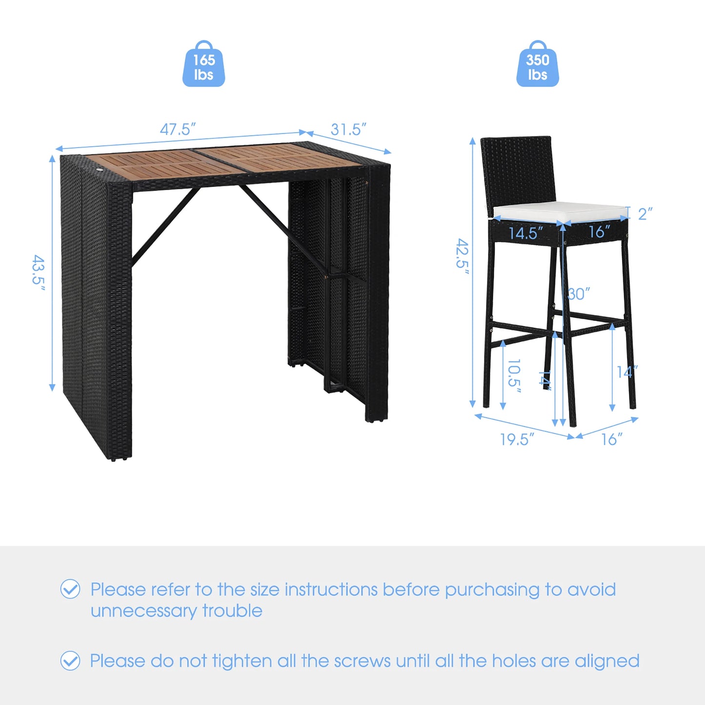 5-Piece Patio Wicker Bar Set