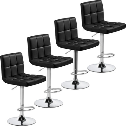 4 Modern Swivel Bar Chairs/Stools Set, Leather, Adjustable with Back