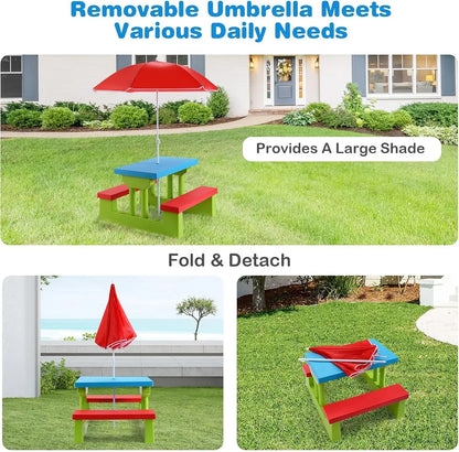 Kids/Toddler Plastic Picnic Table & Bench Set with Umbrella