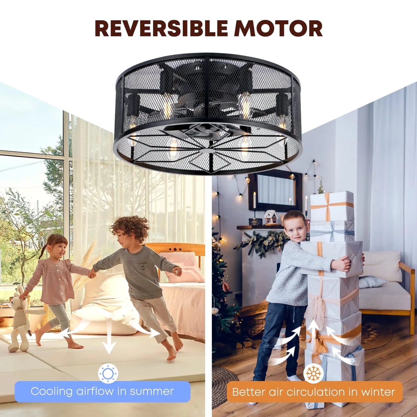 18'' Black Caged Ceiling Fan with Lights & Remote Control