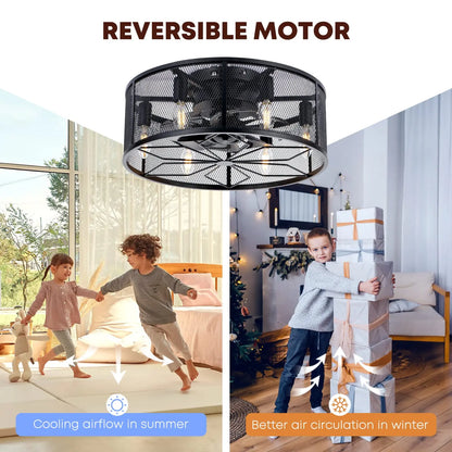 18'' Black Caged Ceiling Fan with Lights & Remote Control