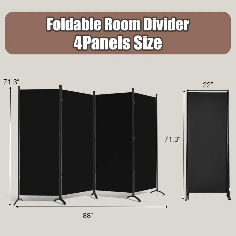 4 Panel Room Dividers, Folding Privacy Screen Partition Steel Frame