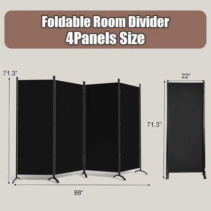 4 Panel Room Dividers, Folding Privacy Screen Partition Steel Frame
