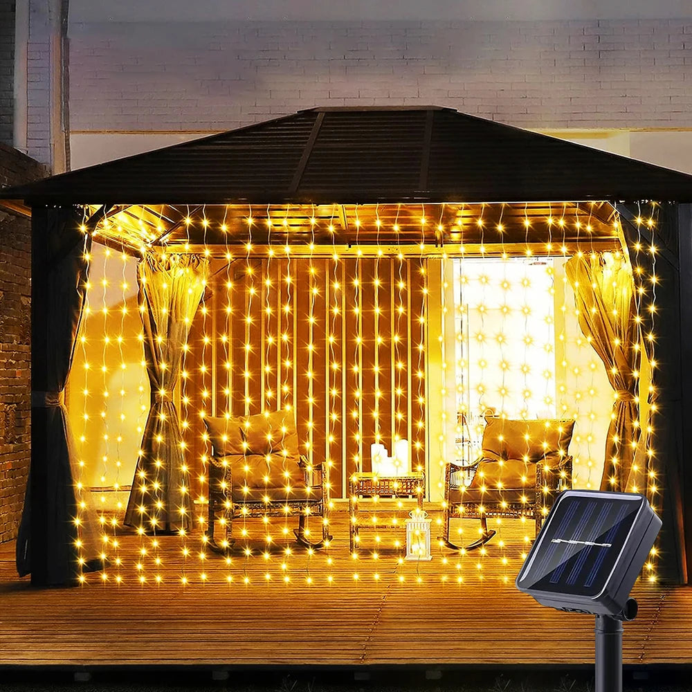 300 LEDs Solar Curtain Outdoor Lights