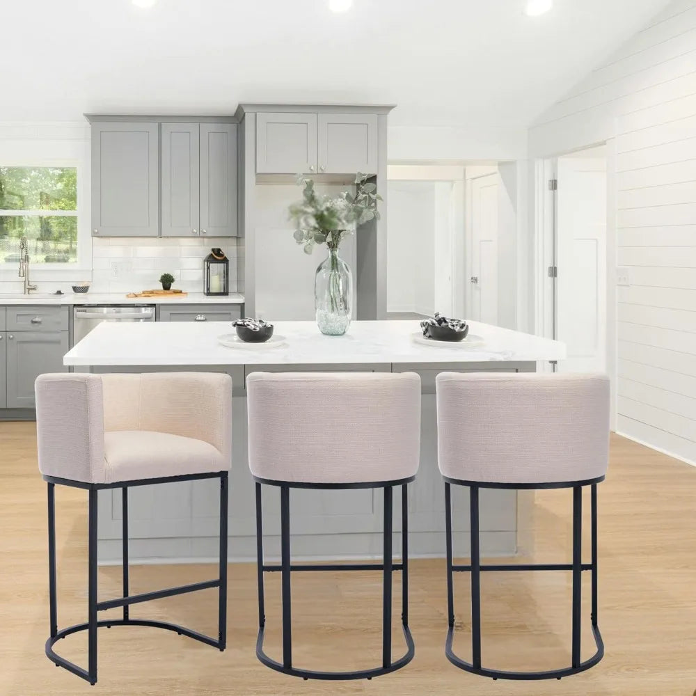 Modern Bar Stools Set of 3, 29" Linen Upholstered  Height Kitchen Bar Stools