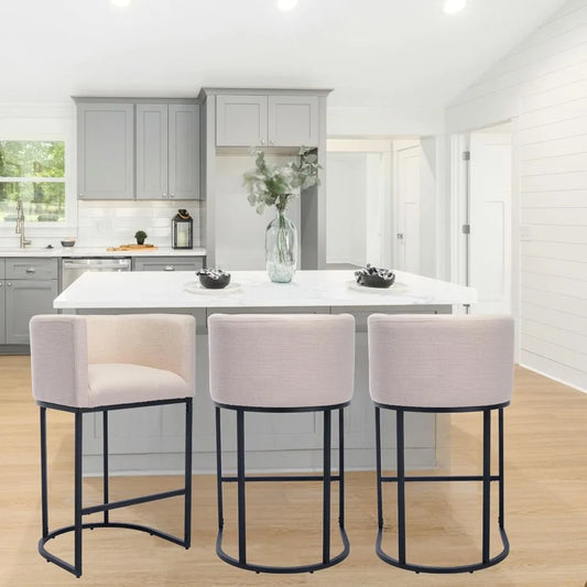 Modern Bar Stools Set of 3, 29" Linen Upholstered  Height Kitchen Bar Stools
