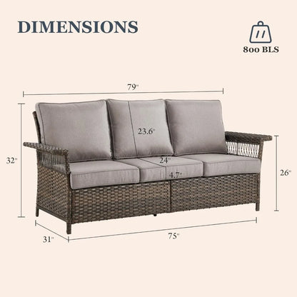 3 Seat Patio Wicker Sofa/Couch with Water-Resistant Cushions