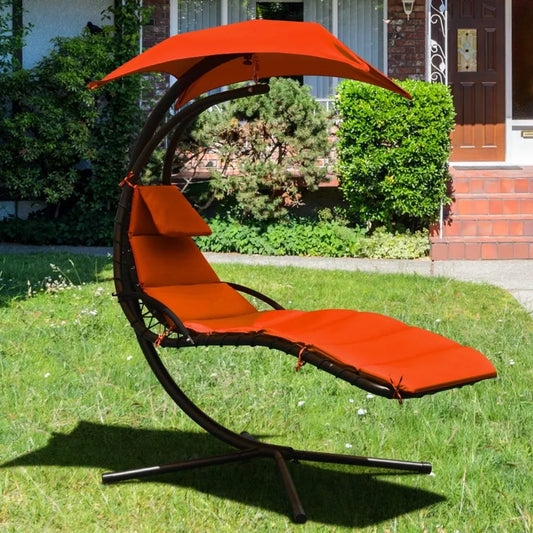 Hanging Chaise Lounger Chair with Stand, Canopy and Cushions