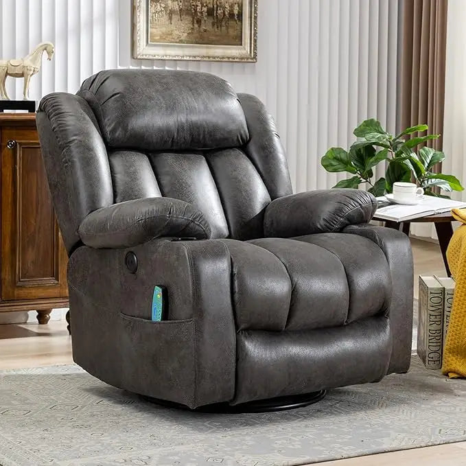 Swivel Rocker/Glider with Massage, Heat and Vibration, 360° Lounge Reclining Chair