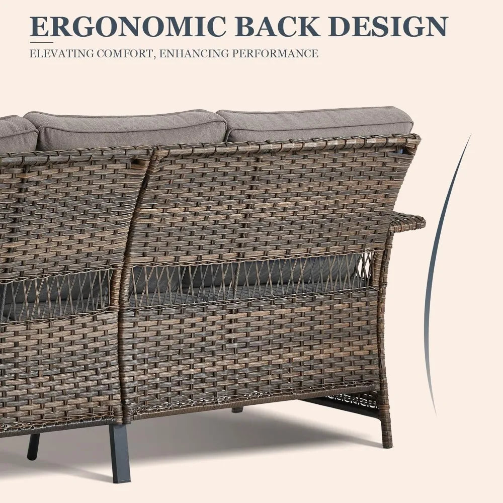 3 Seat Patio Wicker Sofa/Couch with Water-Resistant Cushions
