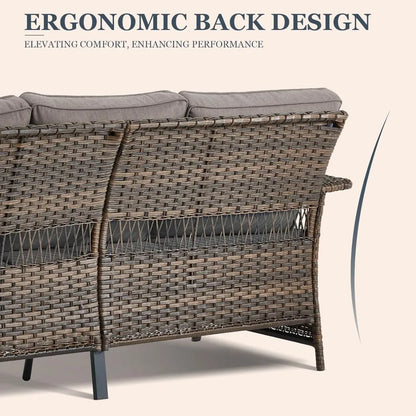 3 Seat Patio Wicker Sofa/Couch with Water-Resistant Cushions