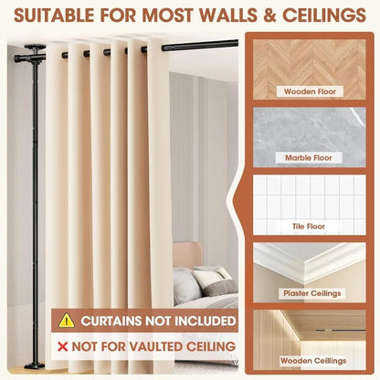 Room Divider Curtain Rod - No Drilling Partition Room Dividers 4-10ft(H) 28-70inch(W) Adjustable