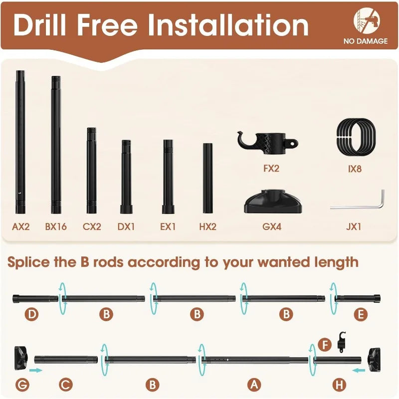 Room Divider Curtain Rod - No Drilling Partition Room Dividers 4-10ft(H) 28-70inch(W) Adjustable