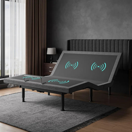 Bed with Massage Adjustable Base with Wireless Remote, under-Bed Lighting & USB Ports X2