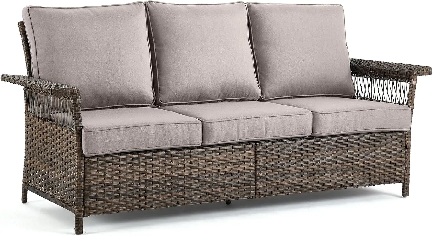 3 Seat Patio Wicker Sofa/Couch with Water-Resistant Cushions