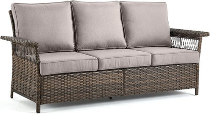 3 Seat Patio Wicker Sofa/Couch with Water-Resistant Cushions
