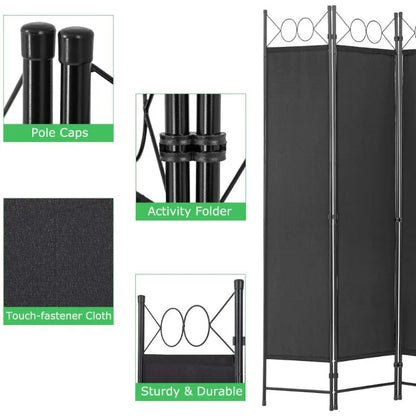 4 Panel Room Divider 6FT Steel Frame Screen Folding Privacy Divider Freestanding Partition for Home Office Bedroom
