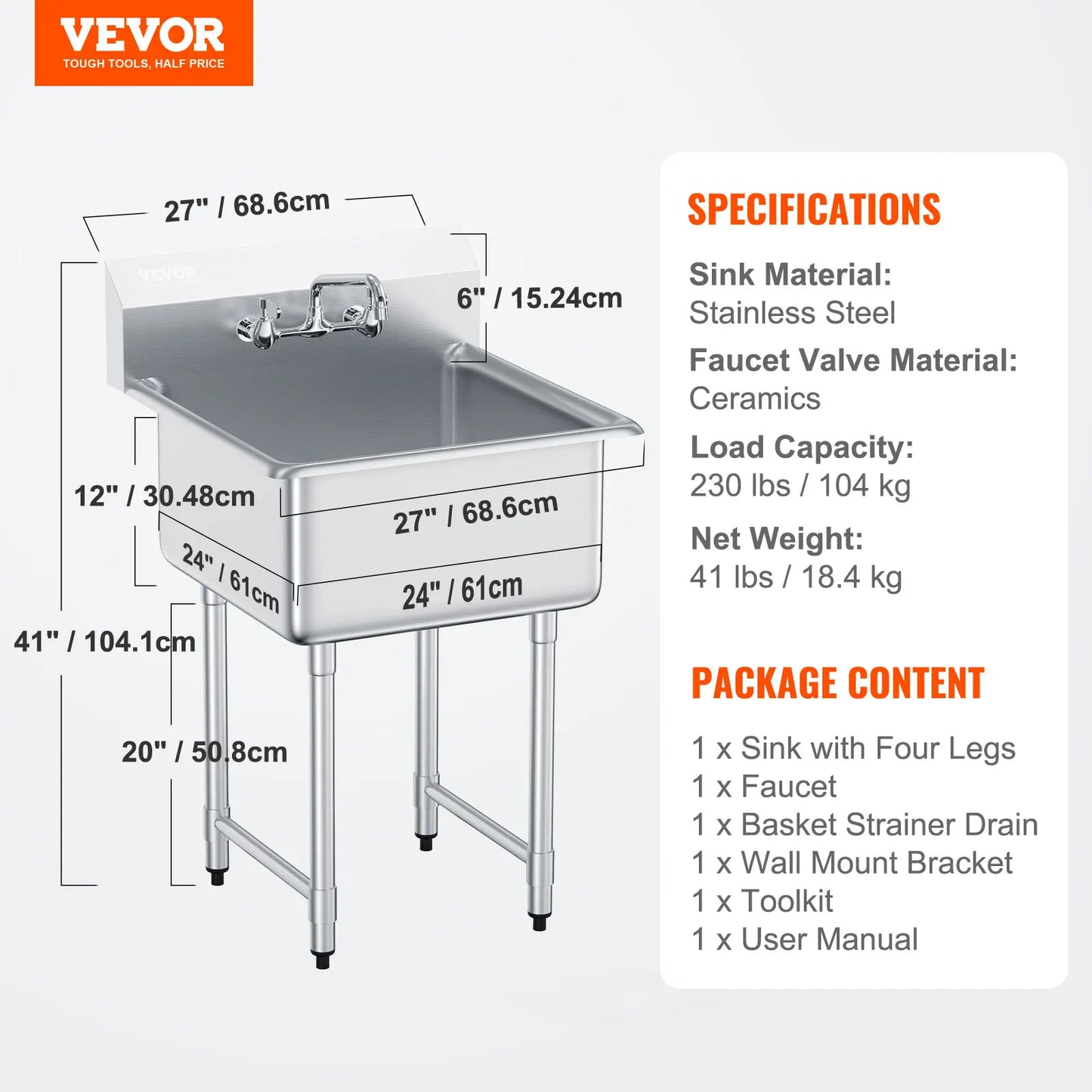 Stainless Steel Utility Sink w/Faucet