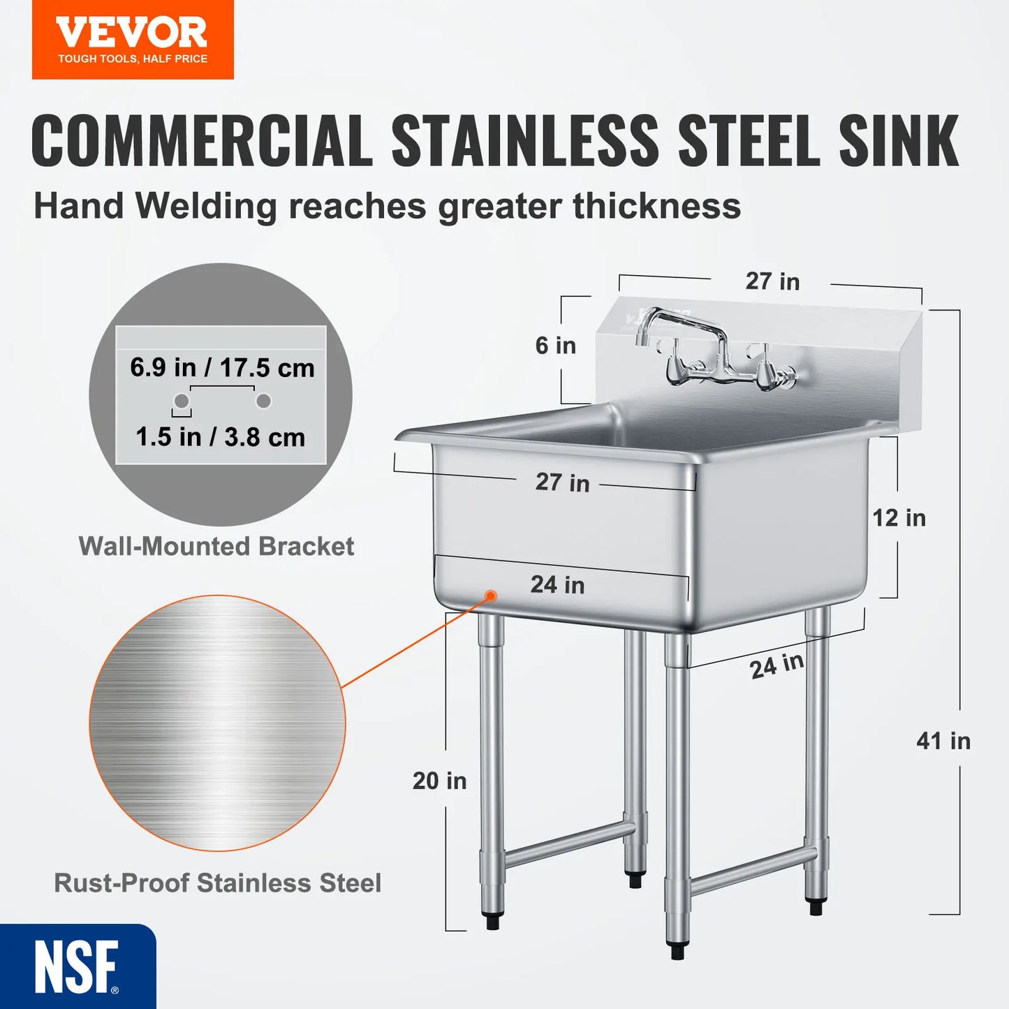 Stainless Steel Utility Sink w/Faucet