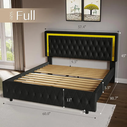 Full/Queen Size Platform Bed Frame w/Velvet Upholstered Headboard & Foot board No Box Spring Need