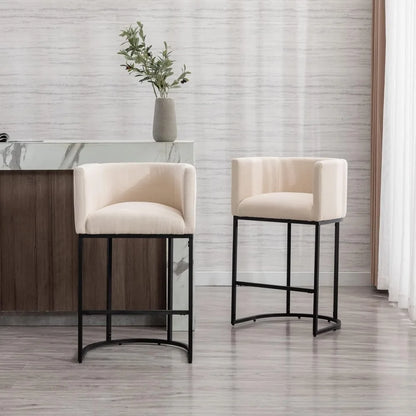 Modern Bar Stools Set of 3, 29" Linen Upholstered  Height Kitchen Bar Stools