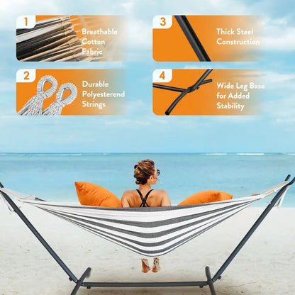 Hammock Bed with Adjustable Stand & Storage Bag, 600lb Capacity
