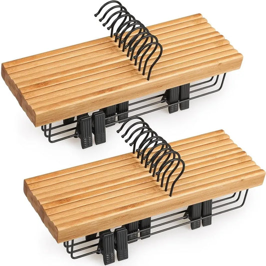 20 Pack Pants/Skirts Bamboo Hangers  with Black Clips and Rotatable Hook