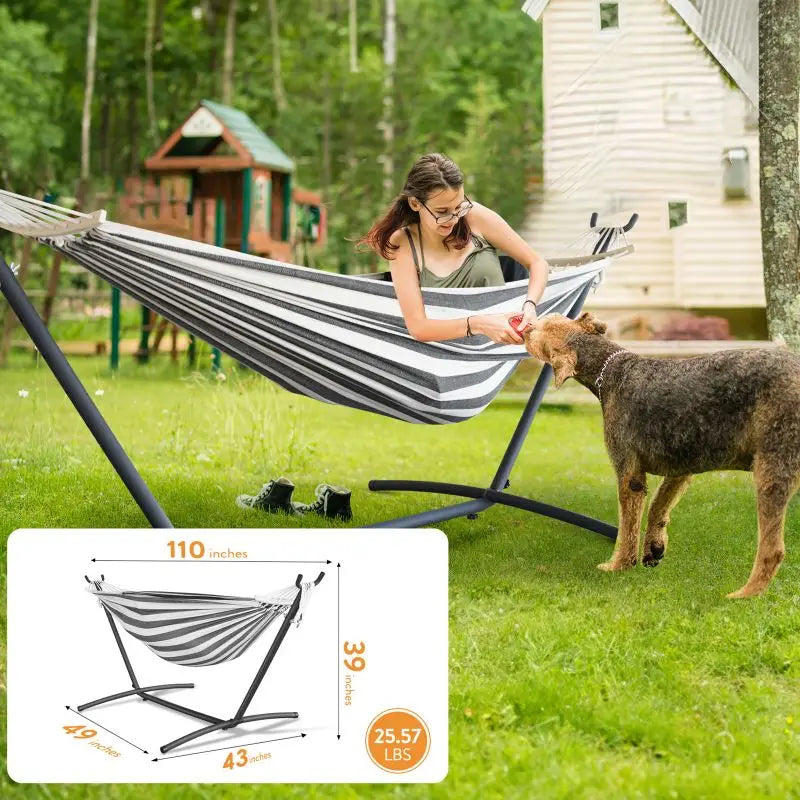 Hammock Bed with Adjustable Stand & Storage Bag, 600lb Capacity