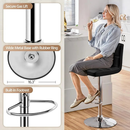 4 Modern Swivel Bar Chairs/Stools Set, Leather, Adjustable with Back