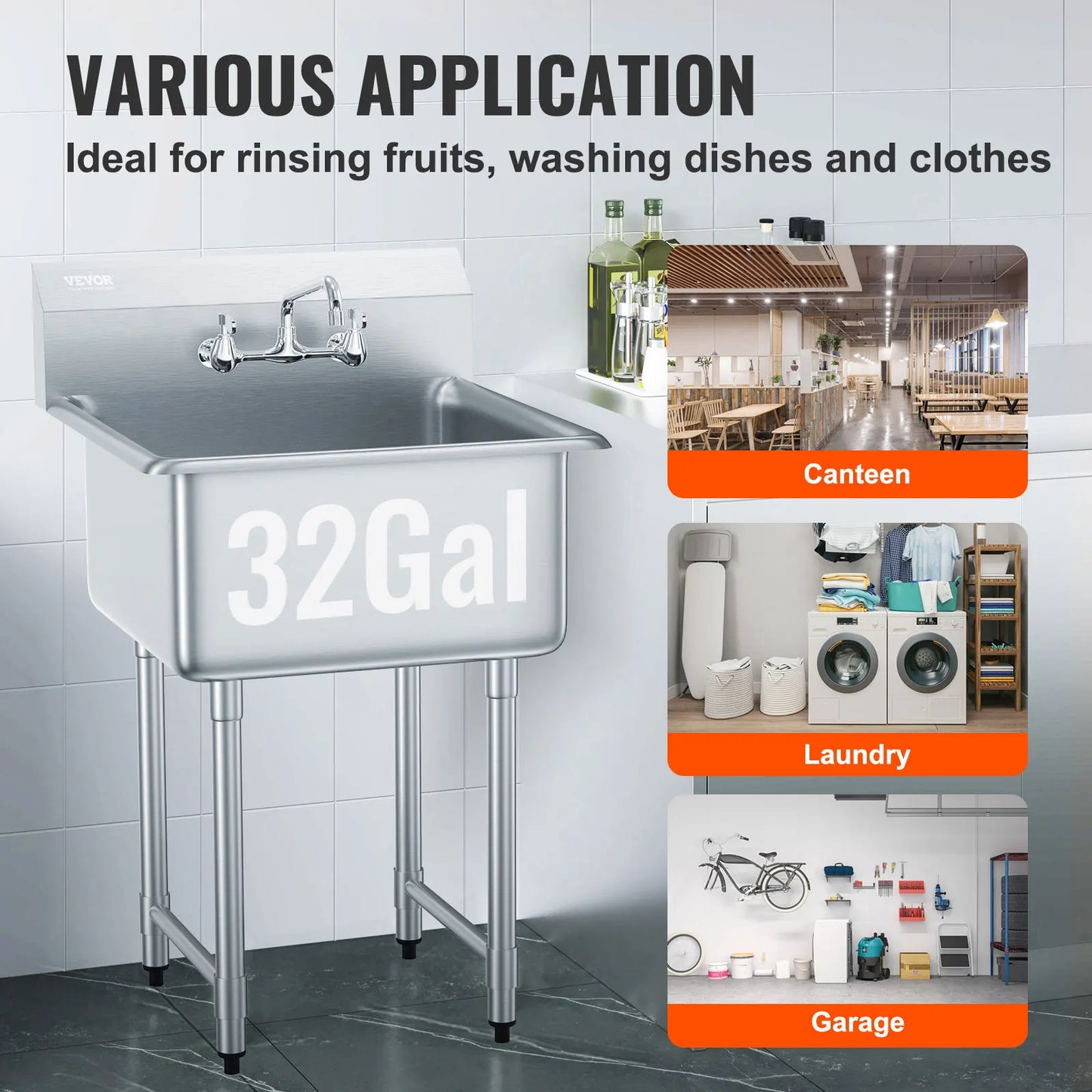 Stainless Steel Utility Sink w/Faucet