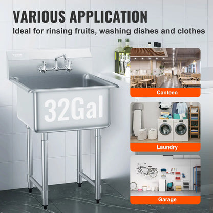 Stainless Steel Utility Sink w/Faucet