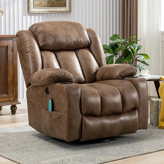 Swivel Rocker/Glider with Massage, Heat and Vibration, 360° Lounge Reclining Chair