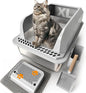 Stainless Steel Cat Litter Box with Lid, XL Enclosed Pan with High Sides
