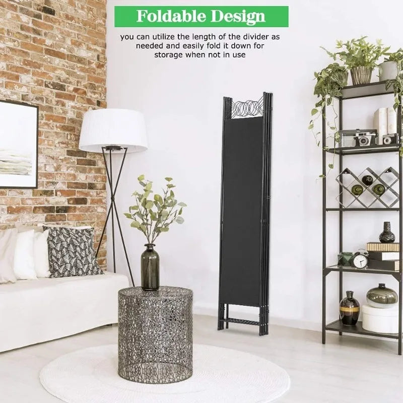 4 Panel Room Divider 6FT Steel Frame Screen Folding Privacy Divider Freestanding Partition for Home Office Bedroom