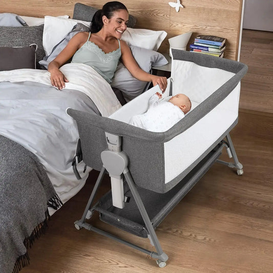 Baby Bassinet With Storage Basket, Beside Sleeper And Wheels to Reduce Mom's Fatigue