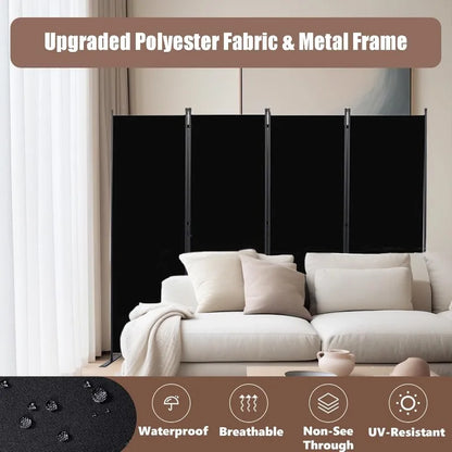 4 Panel Room Dividers, Folding Privacy Screen Partition Steel Frame