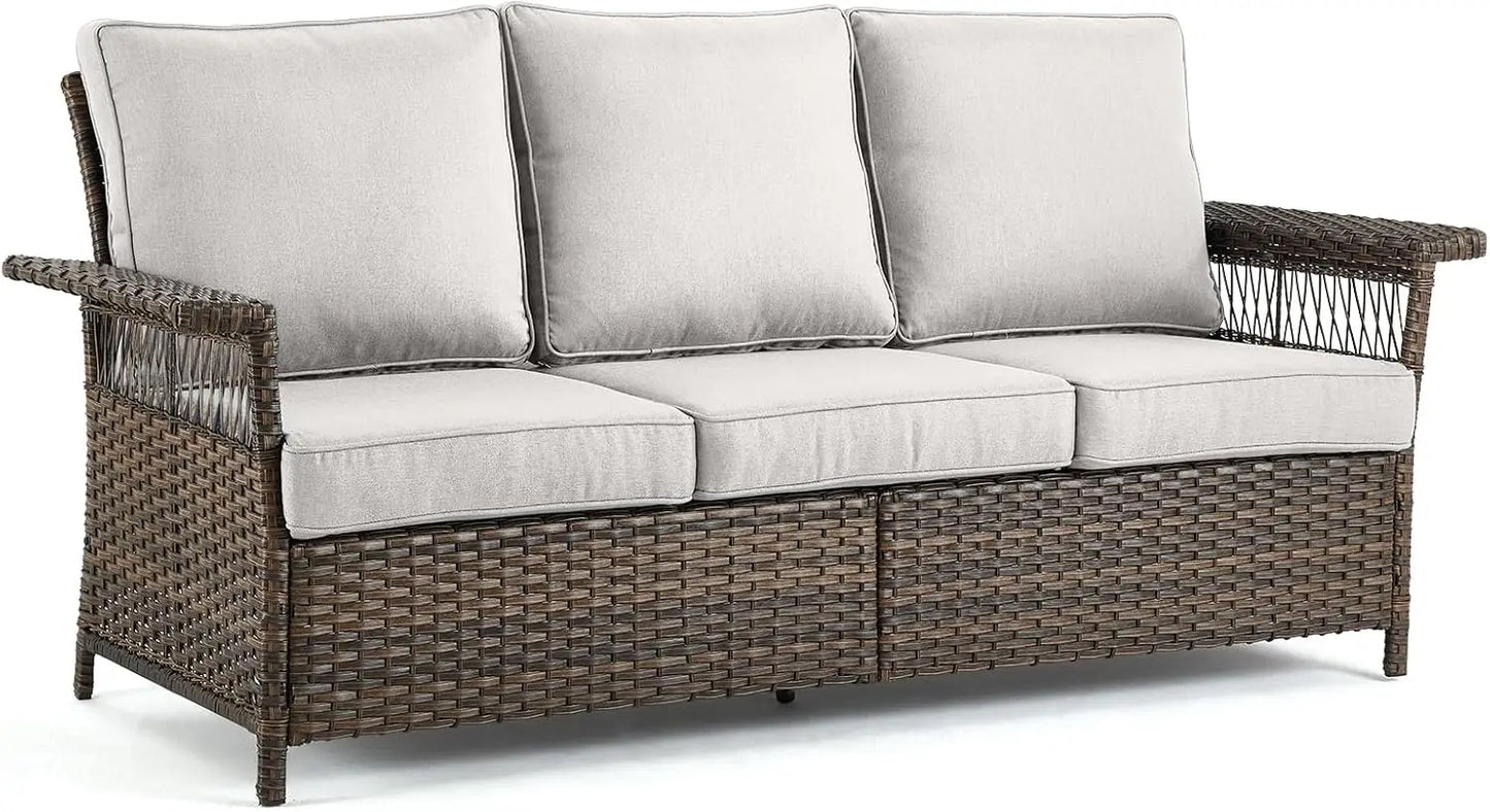 3 Seat Patio Wicker Sofa/Couch with Water-Resistant Cushions