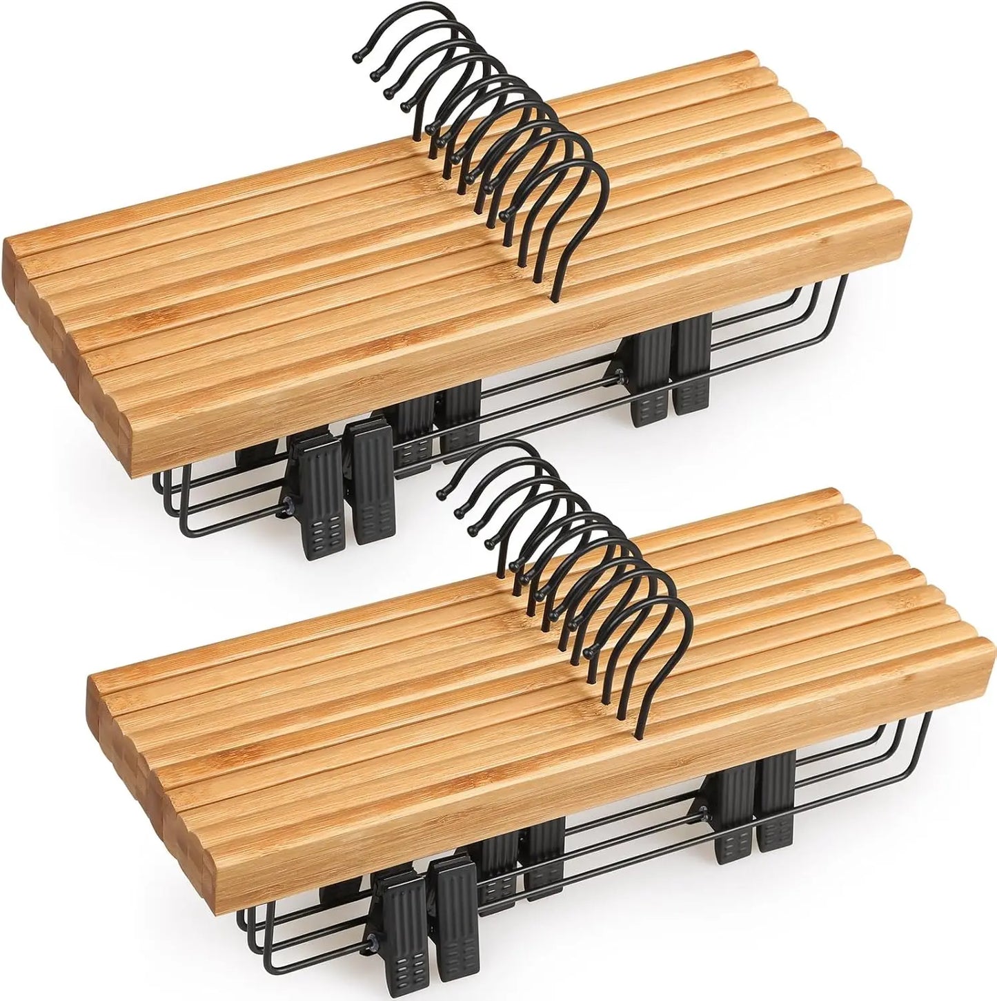 20 Pack Pants/Skirts Bamboo Hangers  with Black Clips and Rotatable Hook