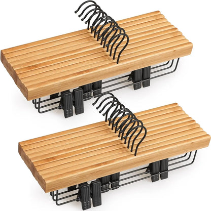 20 Pack Pants/Skirts Bamboo Hangers  with Black Clips and Rotatable Hook
