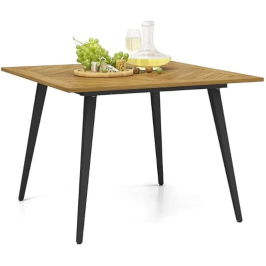 42.5 inch 4-Person Wood Patio Table, 1.9 " Umbrella Hole, Metal Legs & Adjustable Foot Pads