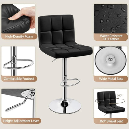 4 Modern Swivel Bar Chairs/Stools Set, Leather, Adjustable with Back