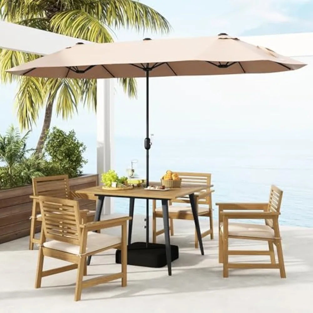 42.5 inch 4-Person Wood Patio Table, 1.9 " Umbrella Hole, Metal Legs & Adjustable Foot Pads