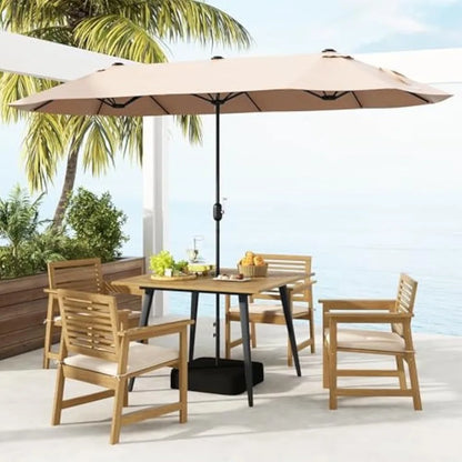 42.5 inch 4-Person Wood Patio Table, 1.9 " Umbrella Hole, Metal Legs & Adjustable Foot Pads