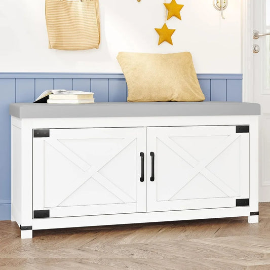 2 Tier Shoe Bench with Padded Seat Cushion with Adjustable Shelf