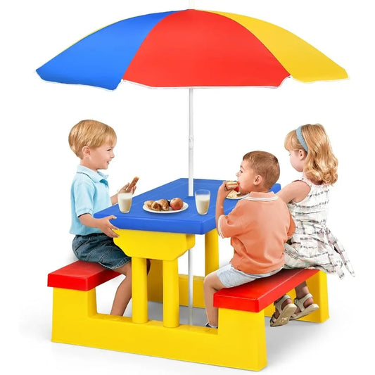 Kids/Toddler Plastic Picnic Table & Bench Set with Umbrella