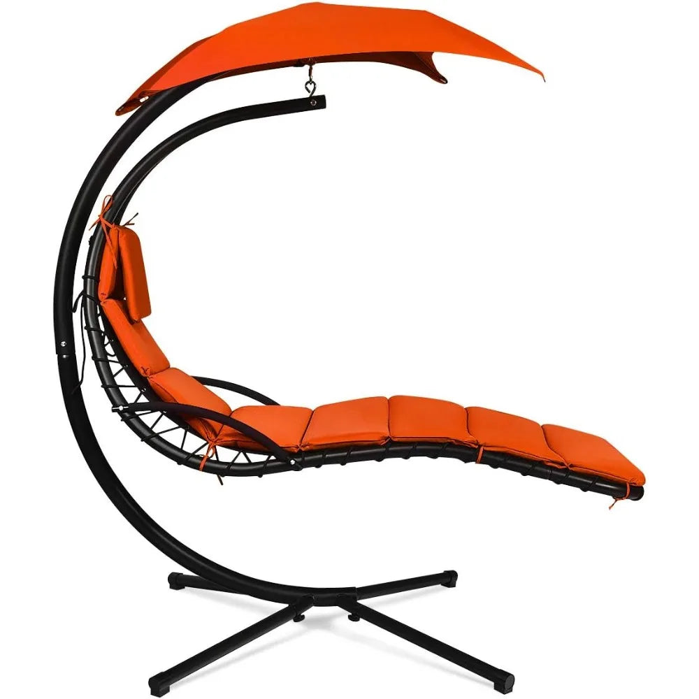 Hanging Chaise Lounger Chair with Stand, Canopy and Cushions