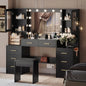 58.3" Makeup Vanity Desk with Mirror, Lights, Charging Station & Cushioned Stool